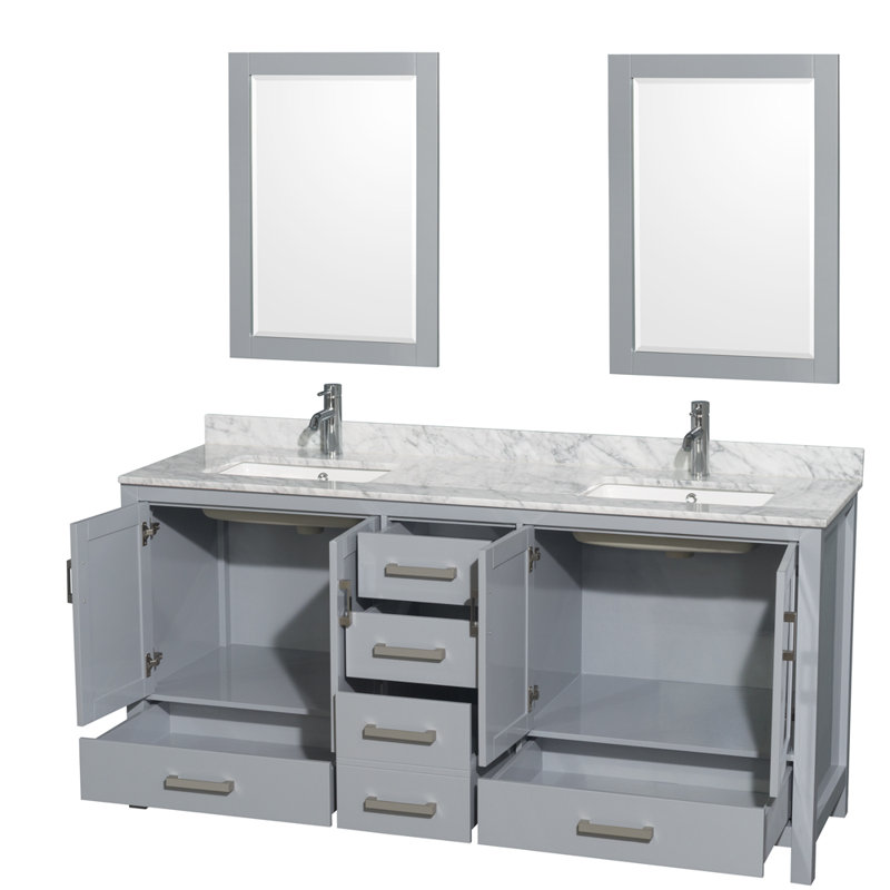 Sheffield 72" Double Bathroom Vanity Set with Mirror, Gray