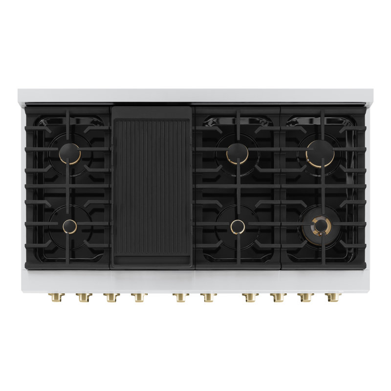 ZLINE Autograph 48" Paramount Double Oven Dual Fuel Range w/ White & Gold Accents (SDRZ-WM-48-G), Polished Gold