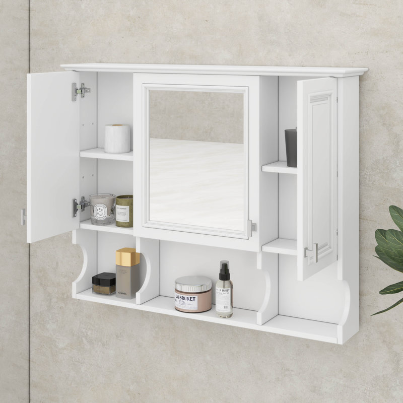 Armoire à pharmacie murale pour salle de bain, armoire à miroir moderne avec tablettes ouvertes, Blanc