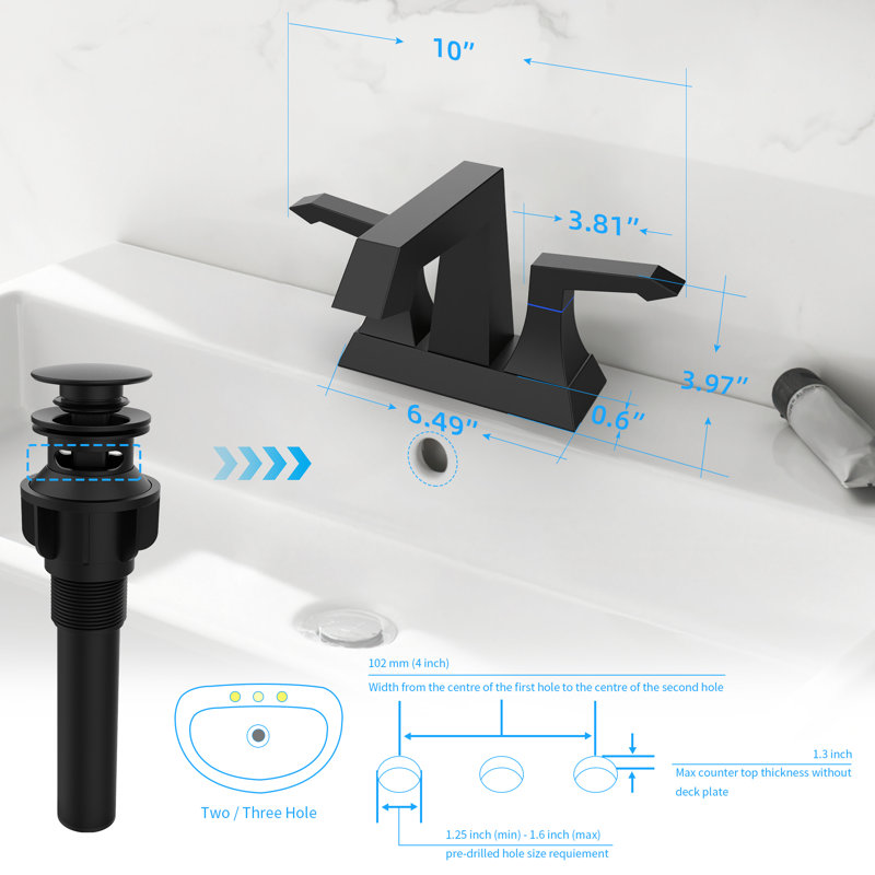 2-Handle Heavy Duty Bathroom Faucet with Drain and Supply Kits, Modern Style, Matte Black
