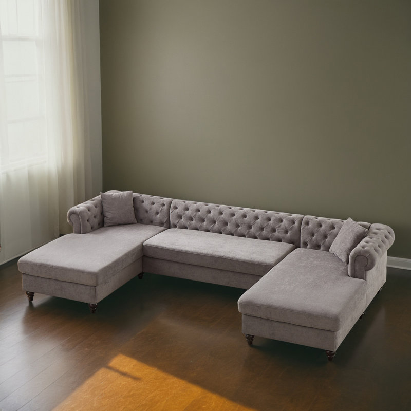 Canapé modulaire en U rembourré 3 pièces pour le salon, Gris chenille