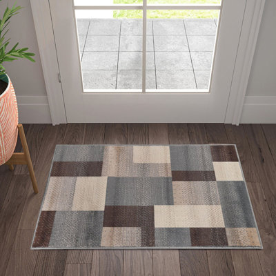 Quanetra 8' X 10' Gray Brown and Cream Patchwork Area Rug