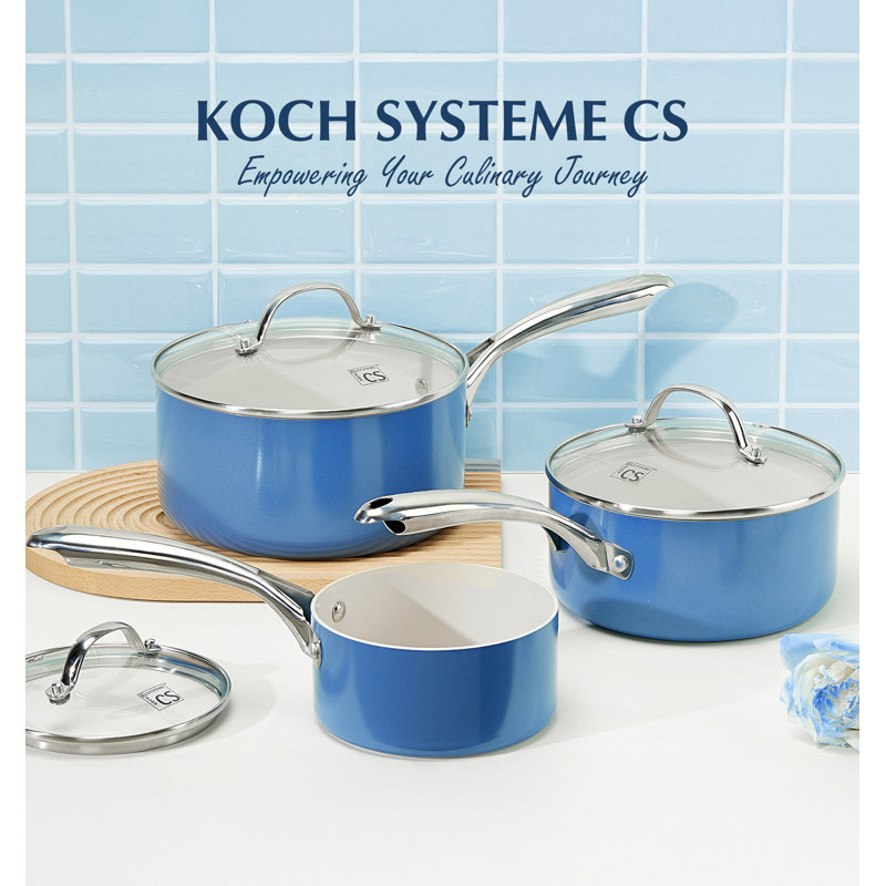 Petite casserole avec couvercle CS KOCHSYTEME, petite casserole antiadhésive de 1 pte avec revêtements en céramique, petite casserole non toxique et résistante aux rayures avec couvercle, petite casserole de 1 pte, bleu