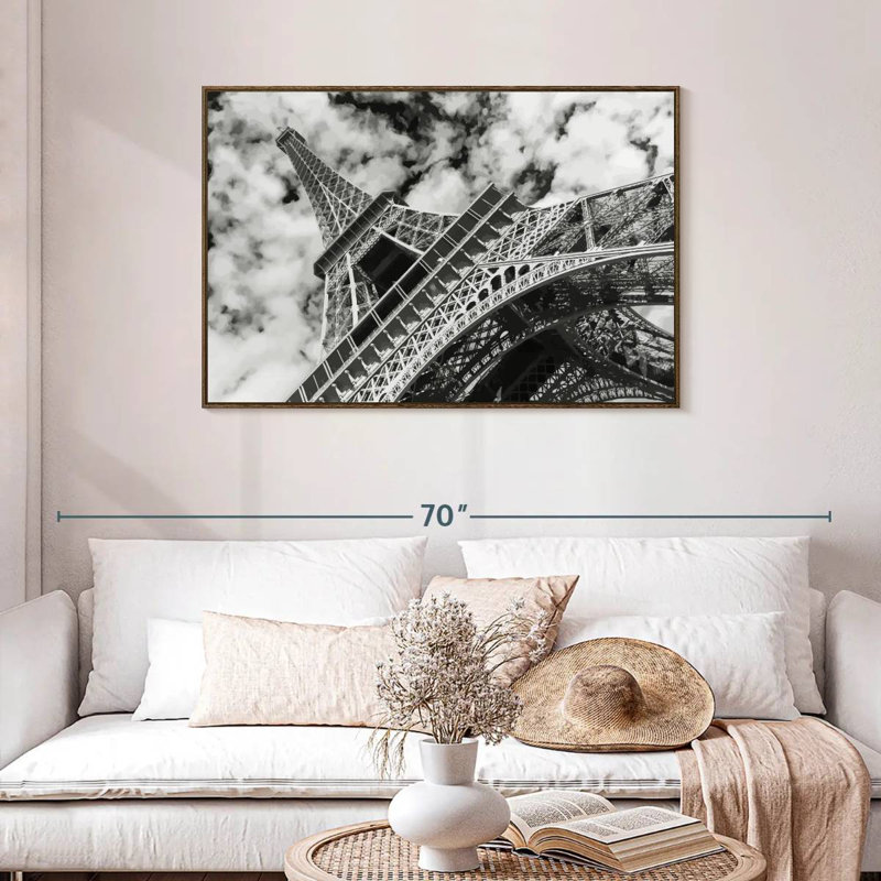 Eiffel Tower Cloudscape, Floating Frame Walnut, 43" X 29"