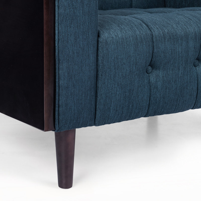 90"Wide 3-Seat Sofa with Wood Legs, Navy Blue