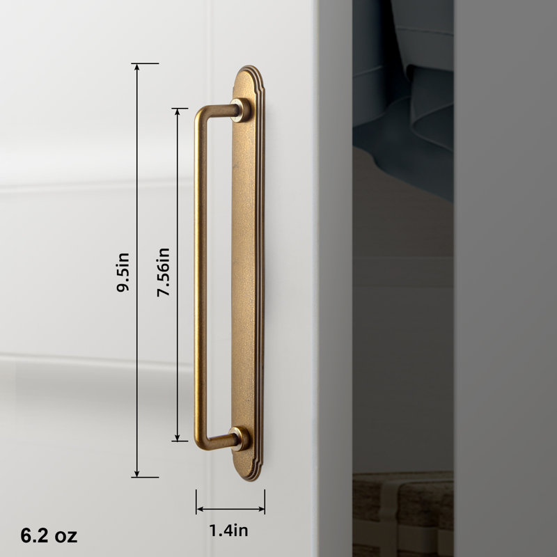 Delicate Bar Pull Handle With Backboard, Antique Brass, 7 3/5"