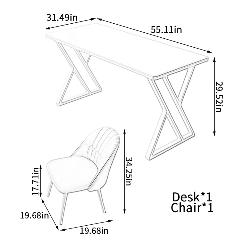 Bureau d'écriture Modern, H 29,52 po x l 55,11 po x P 31,49 po