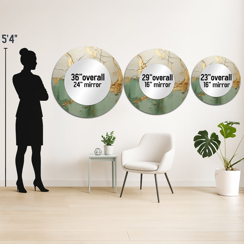 «Ricquita Green Gold Minimalisme Poteries», miroir décoratif en spirale abstraite, miroir mural rond moderne, impression d'art en métal
