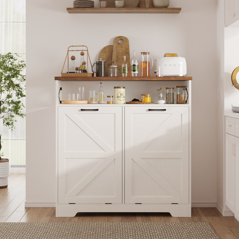 Caffey Double Tilt Out Trash Can Cabinet For 20 Gallon Garbage Can, White