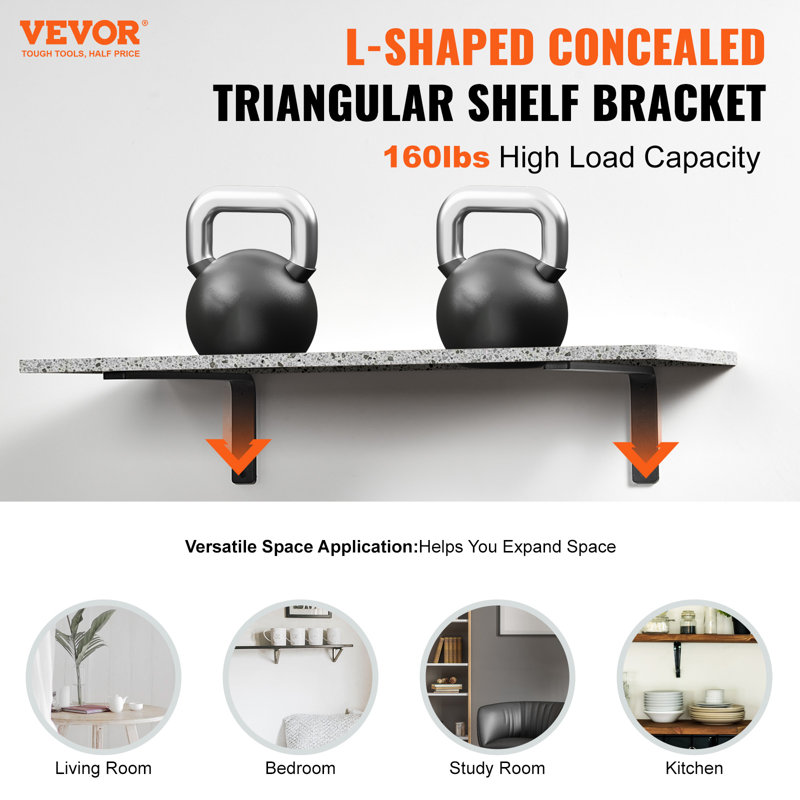 Heavy Duty Matte Black Steel Floating Shelf Brackets, Set of 4