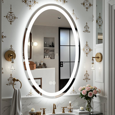 Lunara 192 LEDs/m Front&Back Lit LED Bathroom/Vanity Mirror, Oval Wall Mirror – IP45 Waterproof, 3-Color Dimmable, Anti-Fog, Tempered Glass, ETL Certified