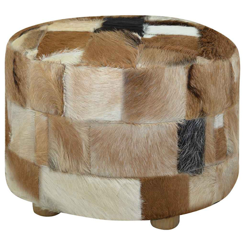  Pouffe Multicolor Genuine Goat Leather Upholstery Medium Sturdy