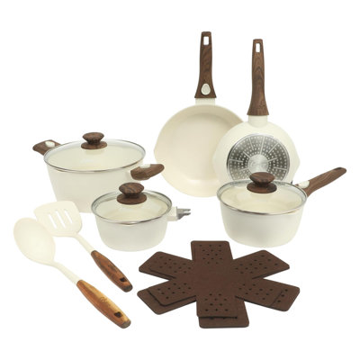 Oster SmartHandle Advance 18 Piece Ceramic Nonstick Cookware Set in Matte Linen