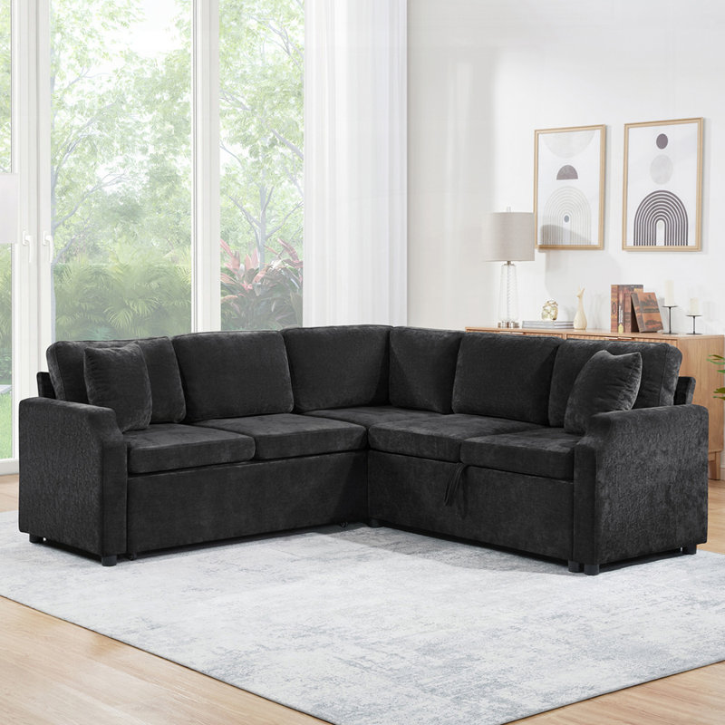 Canapé modulaire en L polyvalent avec lit escamotable et rangement dissimulé, parfait pour la vie moderne et les chambres d'amis