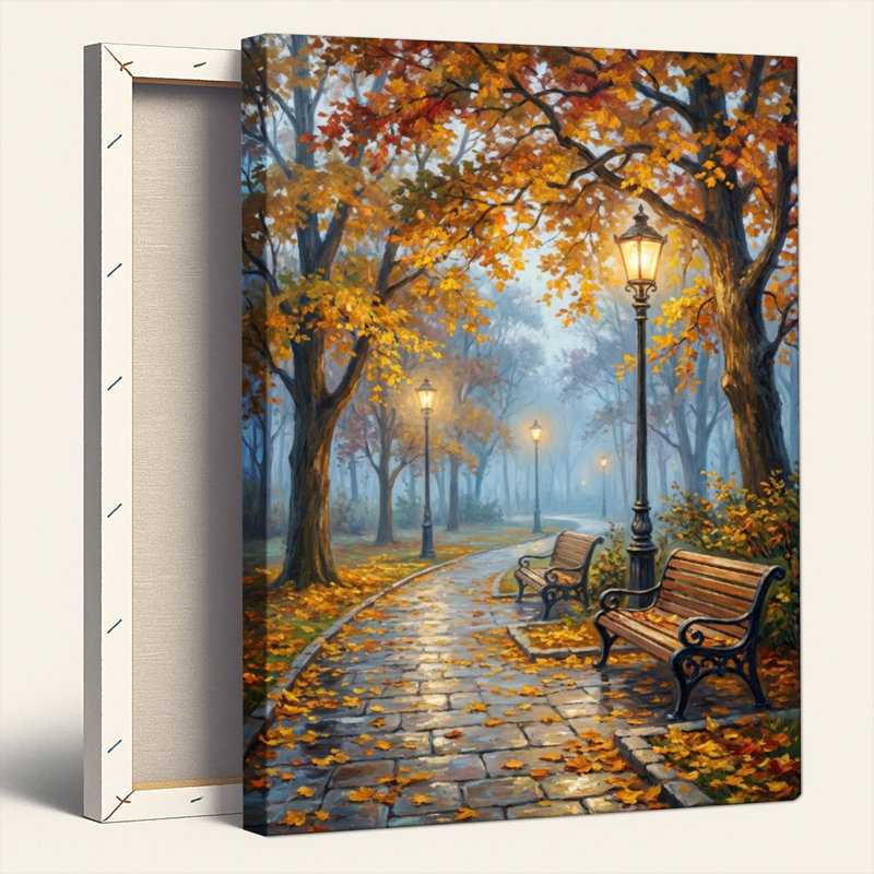 Ensemble de 1 tableau sur toile Chemin d'automne, H 18 po x l 12 po, Toile tendue