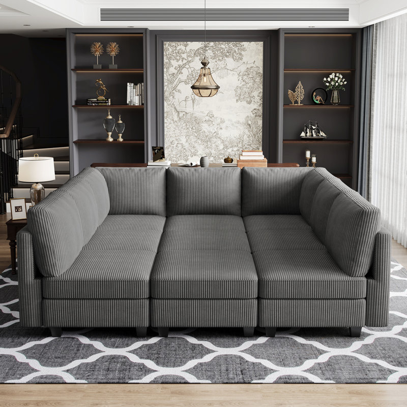 Canapé modulaire avec espace de rangement Corduroy Sleeper, Velours côtelé gris