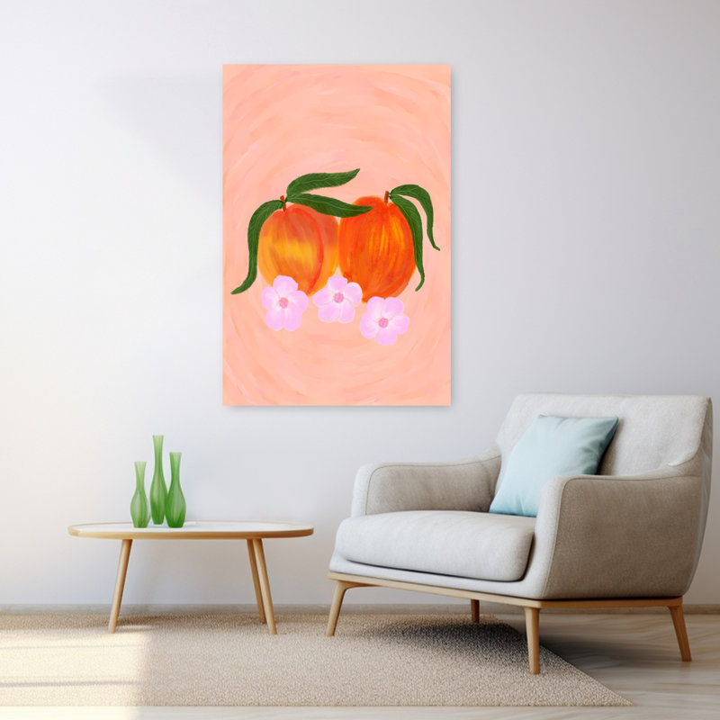 «Fresh Peaches and Blossoms Delicate Organic Vibrant Fruit Nature», art mural, H 48 po x l 32 po