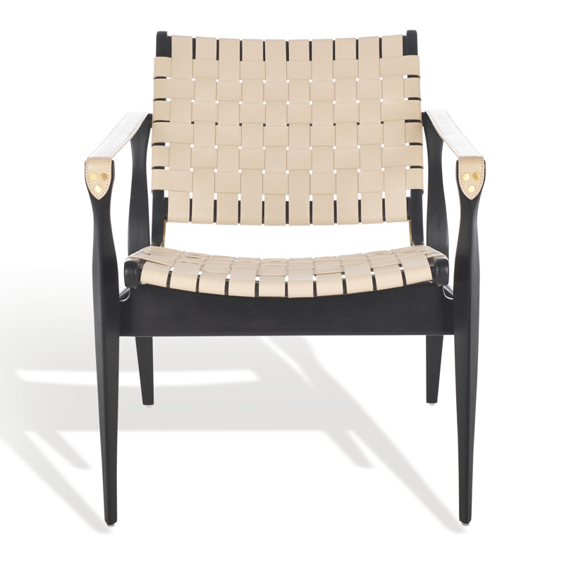 Armchair, Black, White Genuine Leather