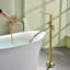 Robinet de baignoire autoportant à un trou avec douche à main Robinet de baignoire à fixation au sol à poignée simple Robinet de baignoire moderne en laiton avec valve-122260113