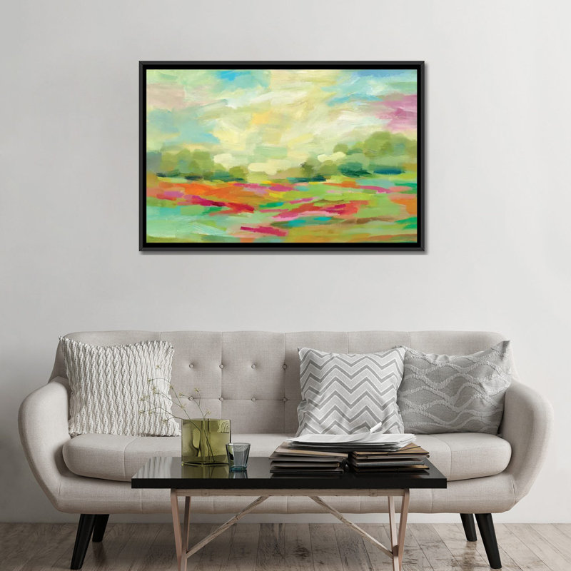 «Sunny Fields» par Silvia Vassileva, reproduction sur toile tendue, Toile avec cadre noir, H 32 po x l 48 po x P 1,5 po