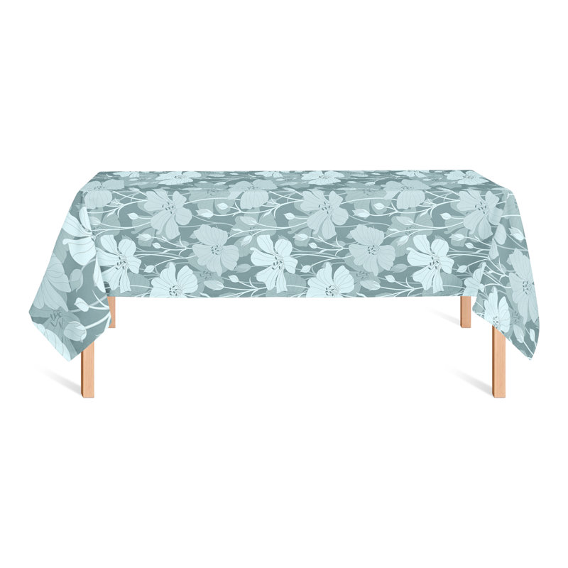 Rectangular Floral Polyester Tablecloth, Teal