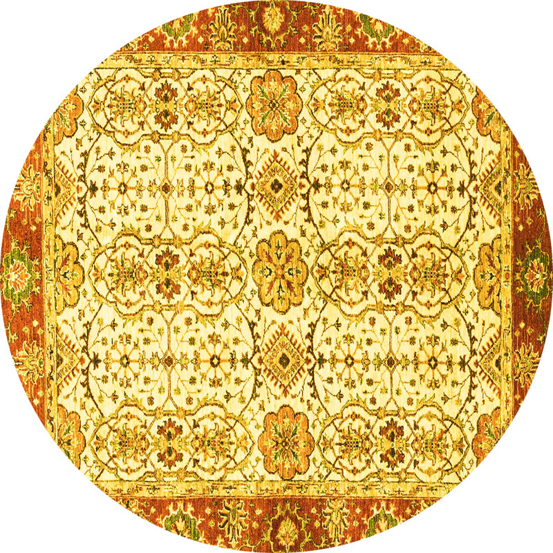 Tapis oriental en laine / polyester tissé à la machine Jerame - doré / brun clair / brun, Rond 5 pi