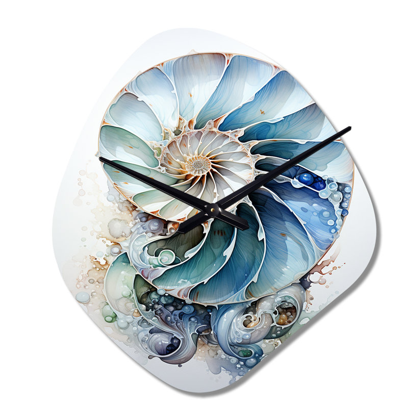 Nautilus Ocean Blue Shells Symmetry - Nebula Shape Unique Nautilus Wall Clock, Small