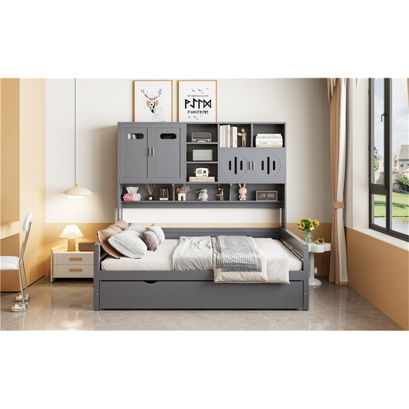 Wooden Daybed With   Trundle, Gray, Full/Double