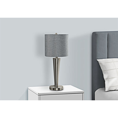 Modern Nickel Table Lamps With USB Ports And Grey Linen Shades