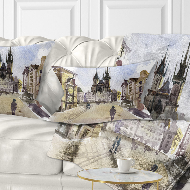 Coussin lombaire dessiné à la main cityscape prague