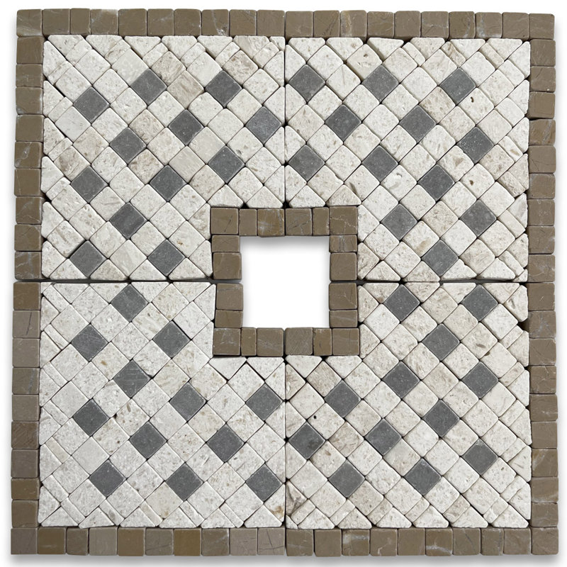 6" x 18" Marble Mosaic Wall & Floor Tile, Beige/Gold/Gray