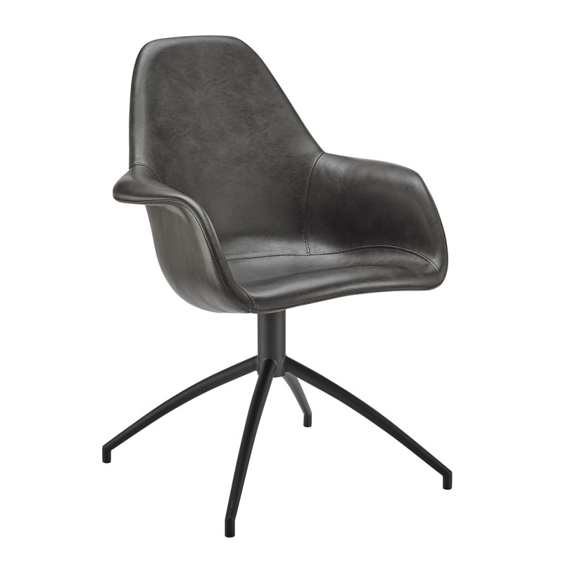 Fauteuil Nikas en similicuir doux gris foncé avec base pivotante noire - ensemble de 1