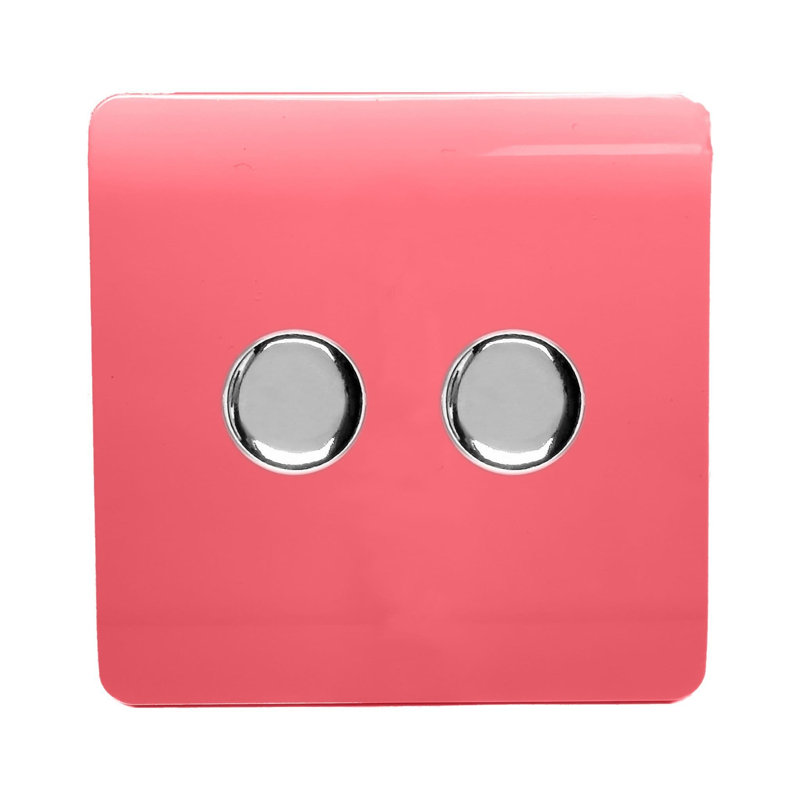 Trendi Switch 2 Gang 1 or 2 way 100w Rotary LED Dimmer Light Switch, Strawberry