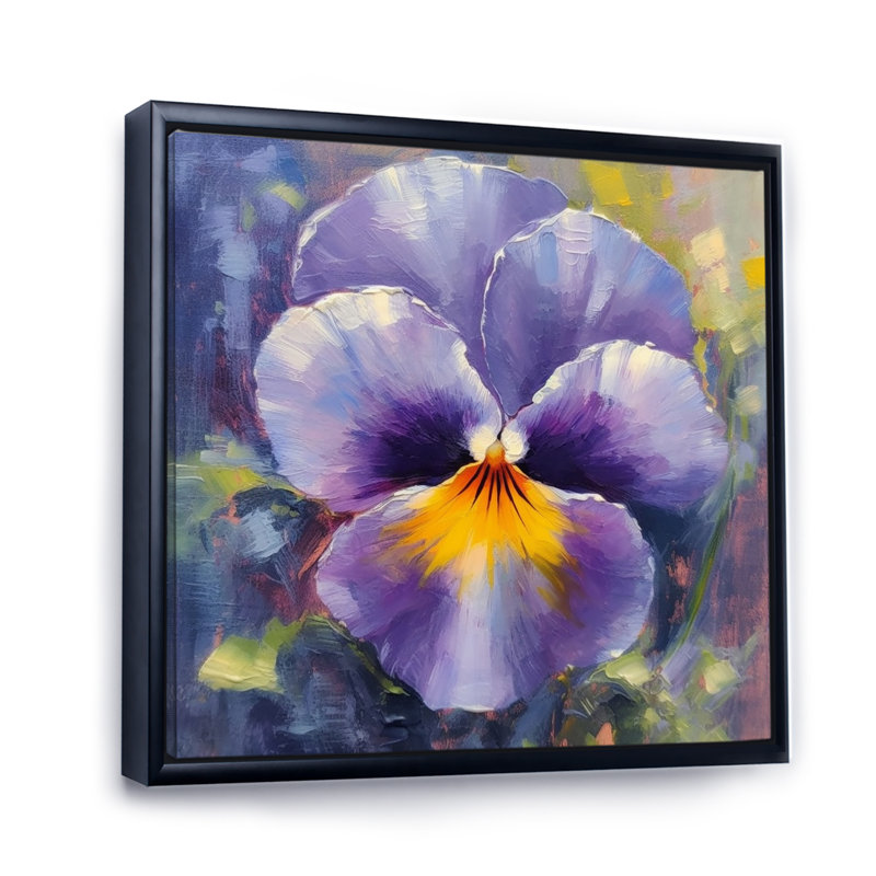 Natures jaunes mauves, pensées I, H 16 po x l 16 po x P 1 po, Cadre flottant noir