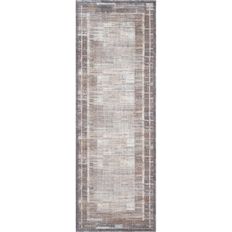 Veronica Lines – Modern Grey Border Rug with Textured Minimalist Look, Runner 2'7" x 7'2"