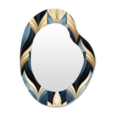 Victorian Elegance Blue And Gold Chevron Pattern - Chevron Unique Shape Decorative Mirror, Glam Asymmetrical Wall Mirror, Printed Metal Art