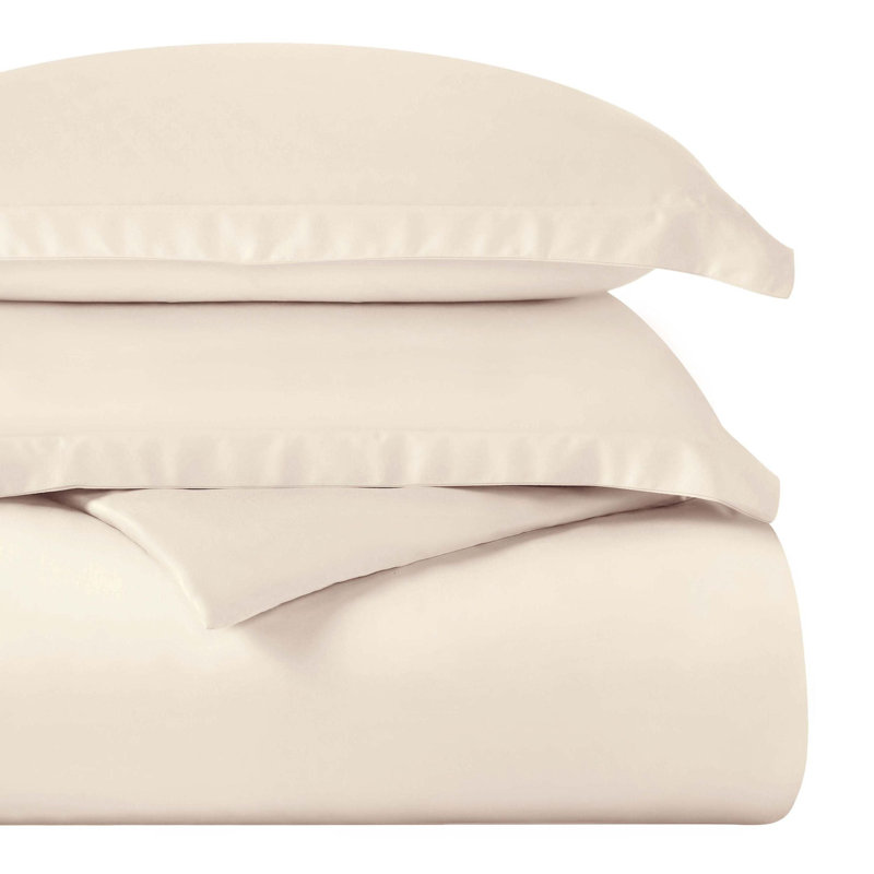 Egyptian Cotton 400 Thread Count Solid Luxury Duvet Cover Set with Pillow Shams, Full/Queen + 2 Shams, Ivory