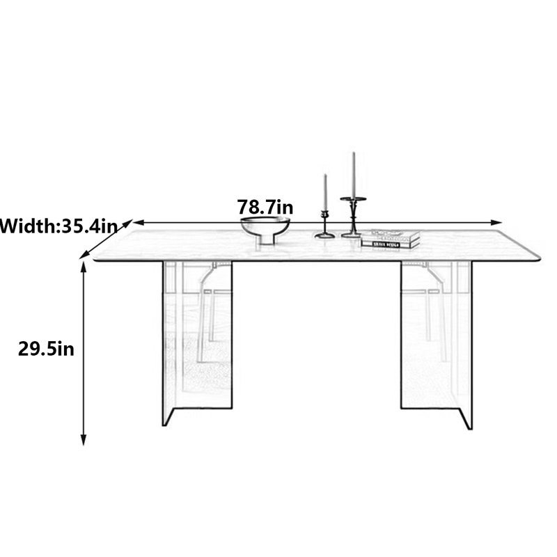 Table de dalle en pierre rétro avec pieds en acrylique, H 29,5 po x L 78,7 po x l 35,4 po