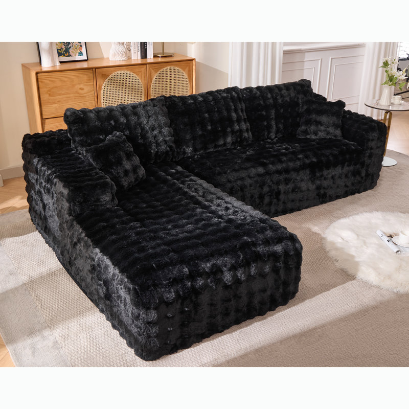 Canapé modulaire configurable à compression de l 106 po avec méridienne en L Boneless, Face à la droite, Noir
