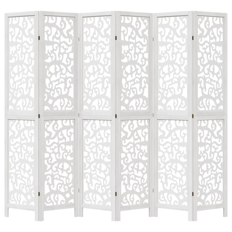 Folding Room Divider, 6, 200cm H x 215cm W x 1.6cm D, White