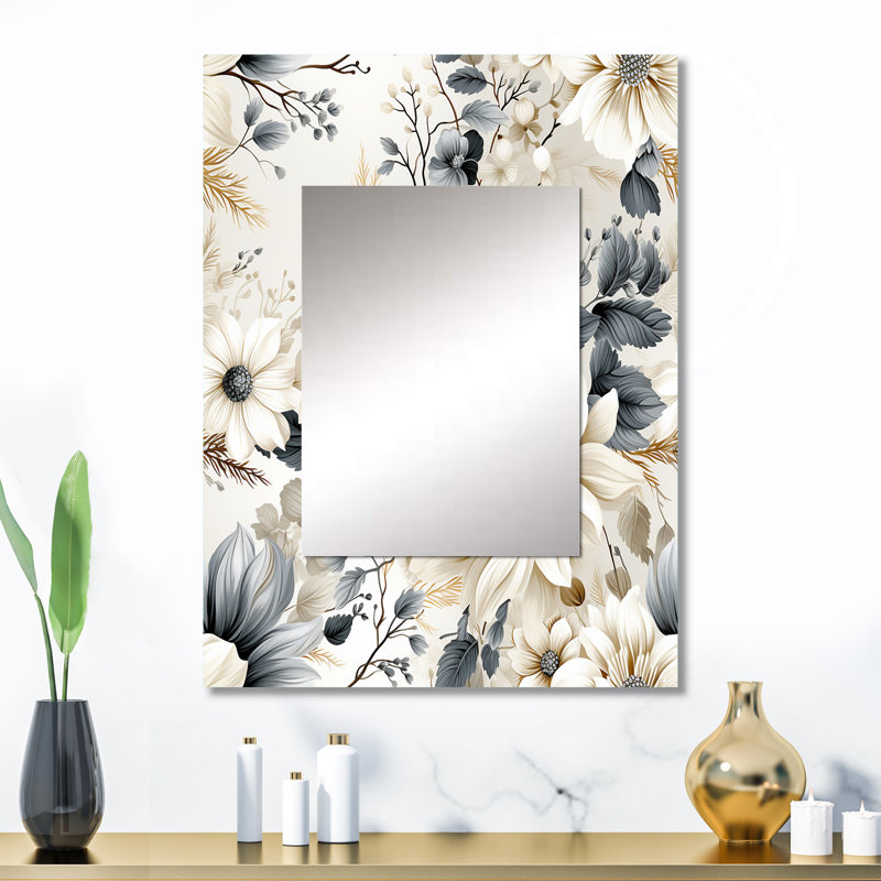 Motif bohémien anatol bleu et blanc - miroir floral, miroir mural décoratif floral, art imprimé en métal, 32 po x 24 po