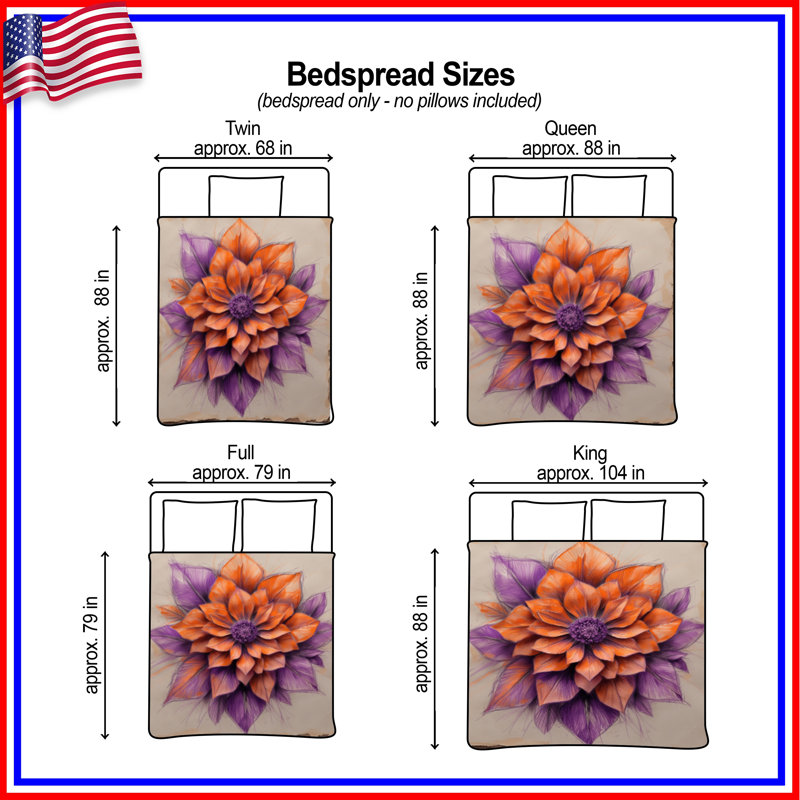 Couvre-lit floral orange Dahlia Bedding, Double