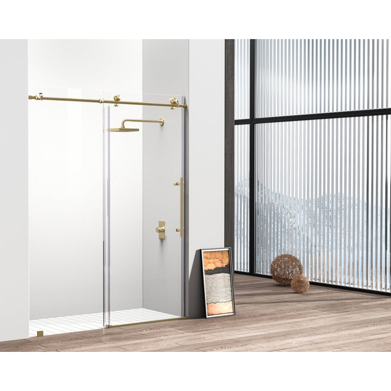 55.47" - 60" W x 76" H Single Sliding Frameless Shower Door, Gold
