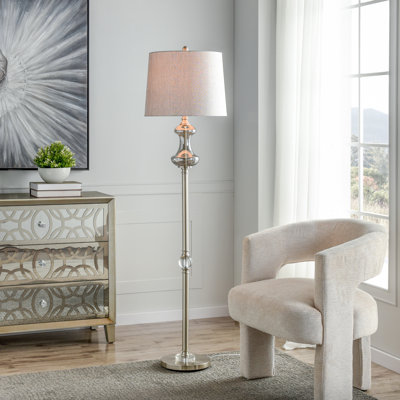 Lampe sur pied Callahan - Nickel brossé avec verre argenté - Abat-jour gris