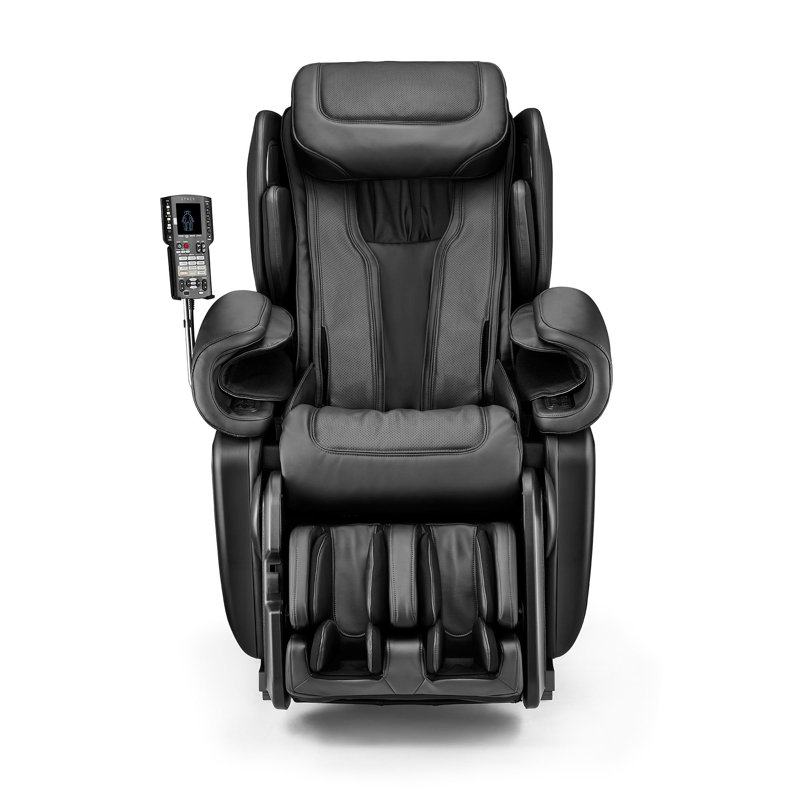 Faux Leather Heated Massage Chair with Ottoman, Black Faux Leather