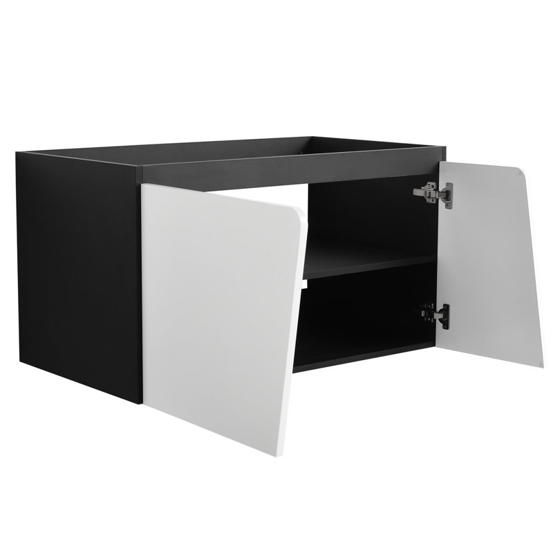 Meuble-lavabo moderne 36 po avec fermeture en douceur, blanc et noir flottant moderne, blanc / noir
