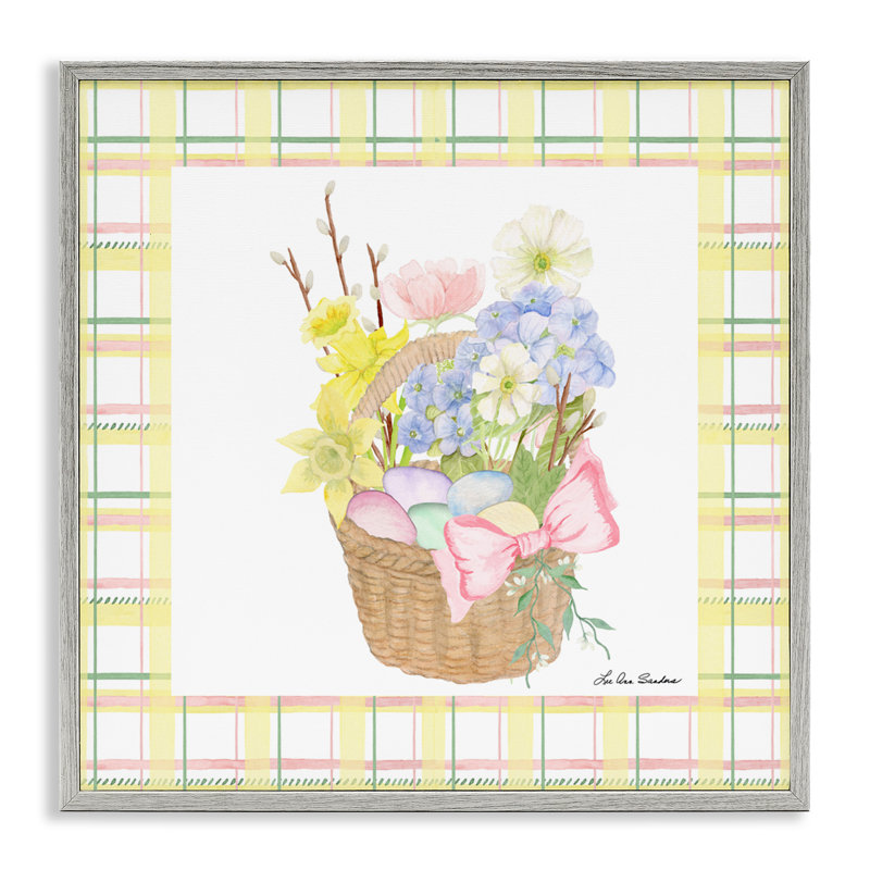 «Spring Spring on Plaid», dessin par Lee Ann Sanders, H 17 po x l 17 po, Estampe numérique Farmhouse