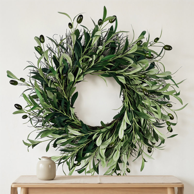 Couronne de verdure artificielle avec haricot vert olive, A