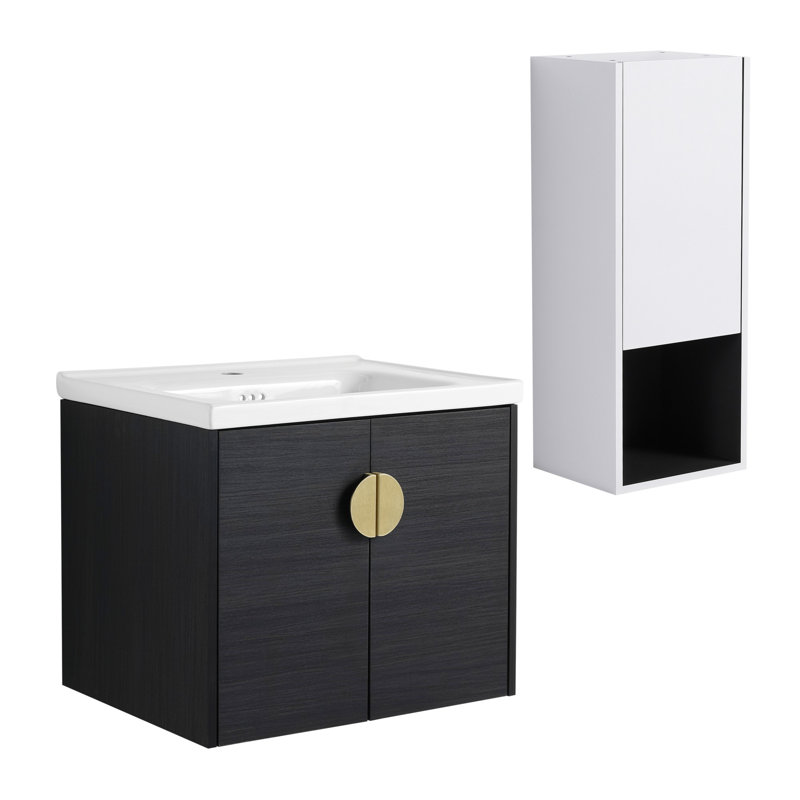 Meuble-lavabo mural avec lavabo en céramique et armoire de rangement latérale