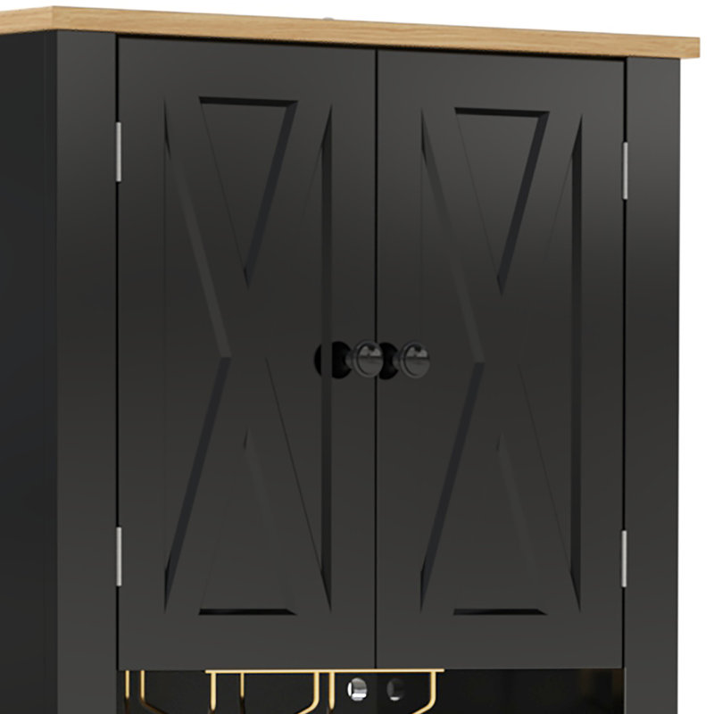 69" Tall Wine Bar Cabinet With LED Light, Black